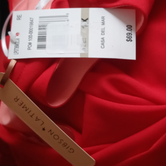 Gibson Latimer Red And Coral Career Tunic Tank With Peeka Boo Split Back - Picture 6 of 8